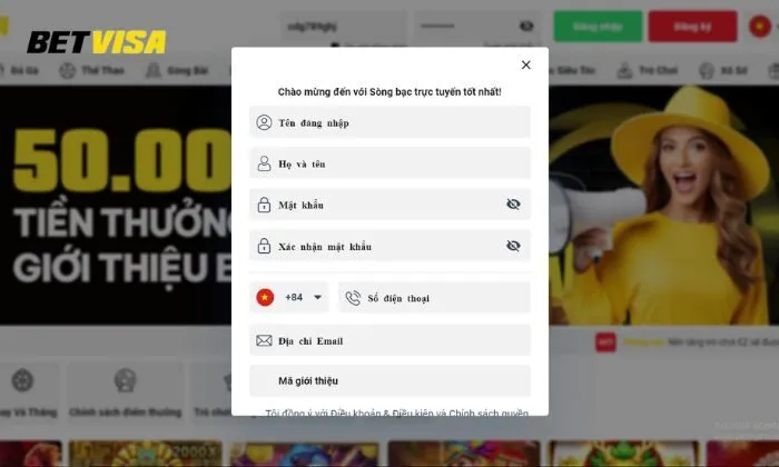 Đăng ký tài khoản Betvisa cho người chơi mới