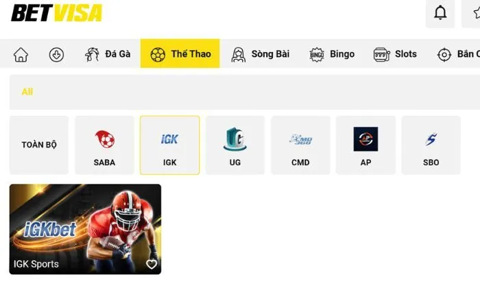 Giao diện thân thiện của sảnh thể thao IGK Betvisa